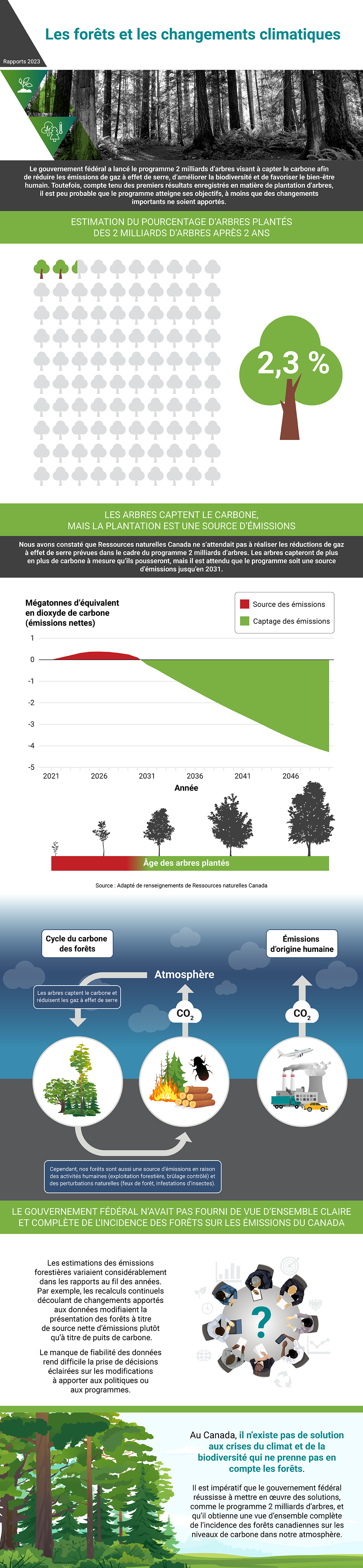 Infographie au sujet du rapport d’audit de 2023 les forêts et les changements climatiques