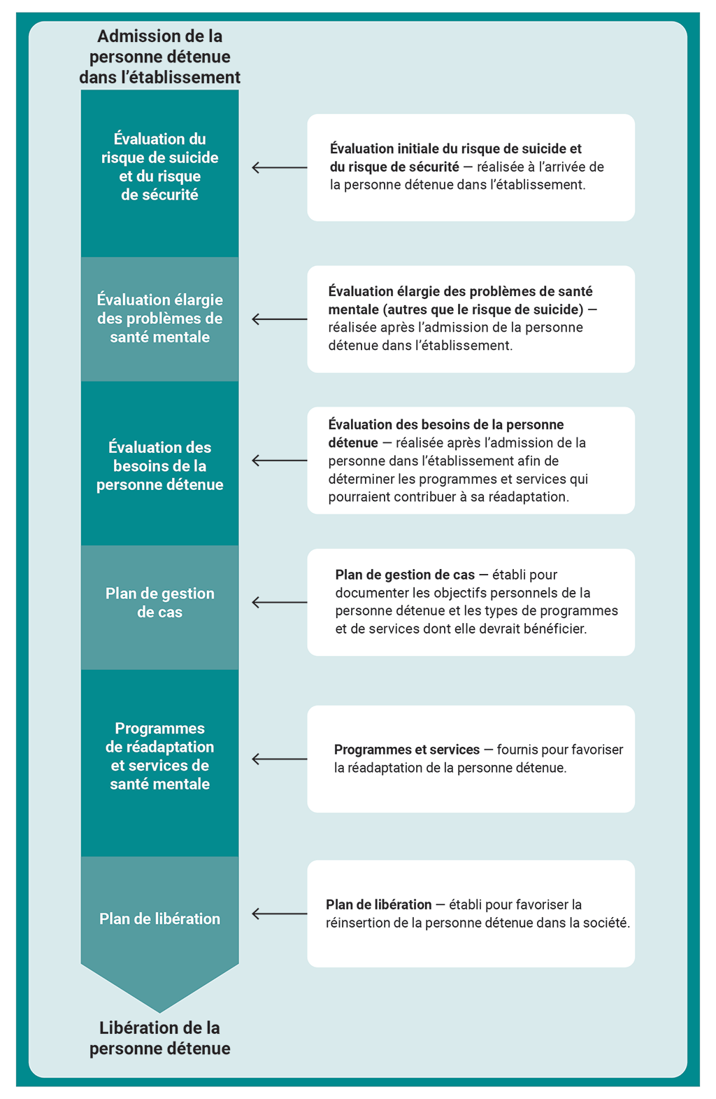Diagramme illustrant les diverses étapes que comporte le modèle de gestion des cas de la Division des services correctionnels