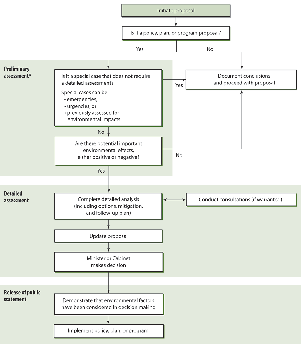 Flow chart showing the process for federal departments and agencies to follow to consider environmental effects of policy, plan, or program proposals