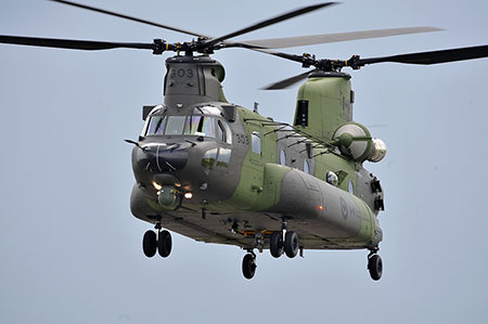 This photograph shows a CH-147F Chinook helicopter